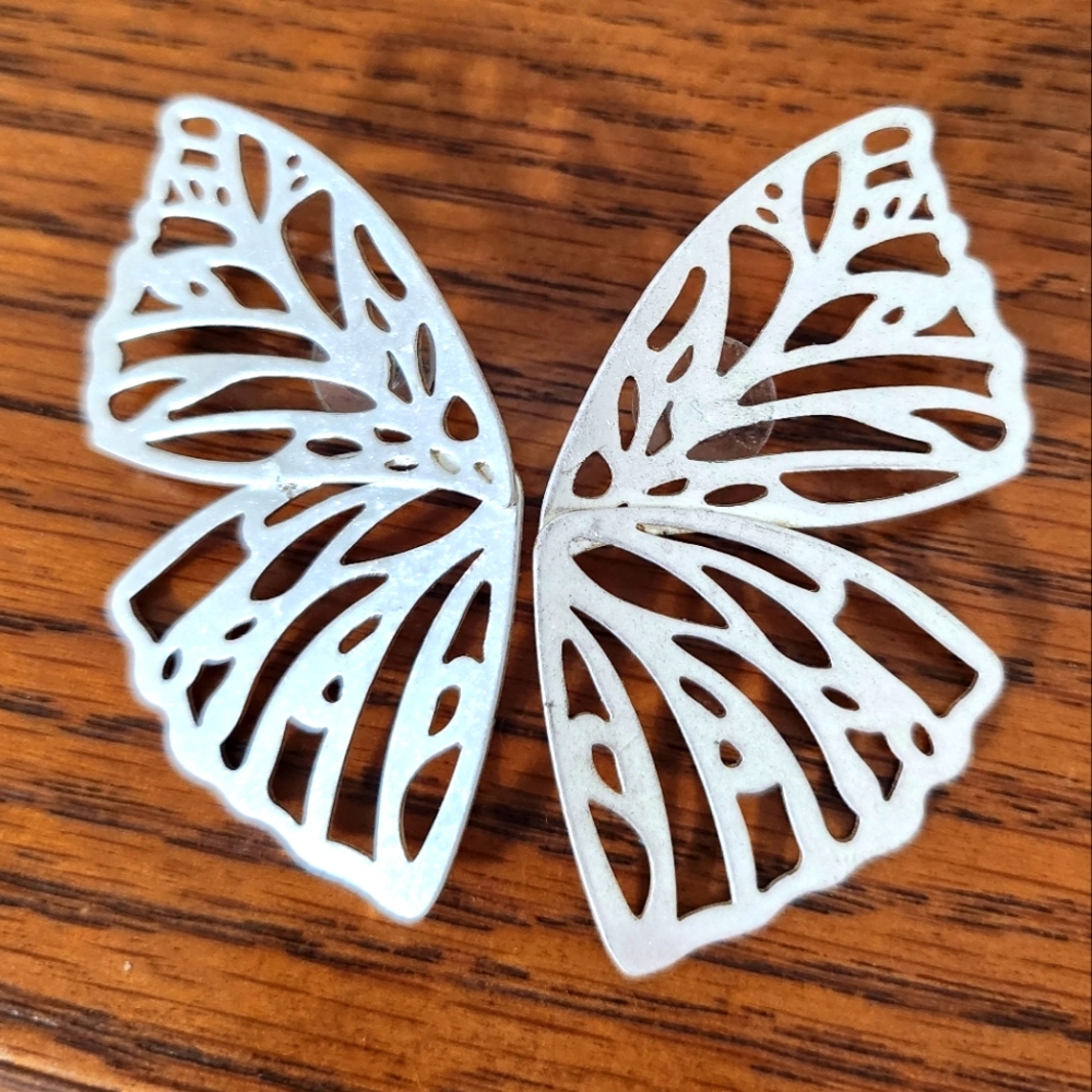 Plunder Design Large Silver Butterfly Wing Earrings